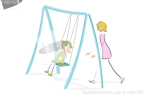 Image of mom pushing daughter on swing