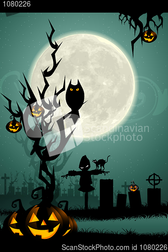 Image of halloween night in graveyard