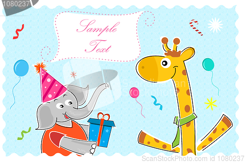 Image of elephant wishing giraffe happy birthday