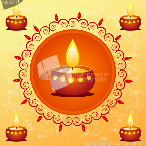 Image of diwali card decorated with diya