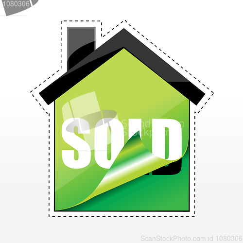 Image of tag of sold in shape of house