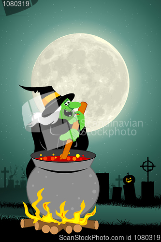 Image of halloween witch cooking