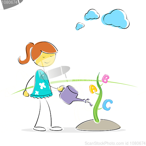 Image of girl watering abc plant