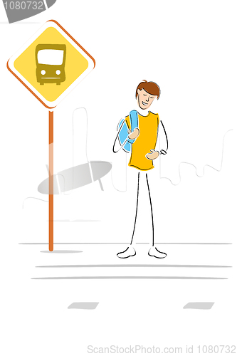 Image of student waiting at bus stop