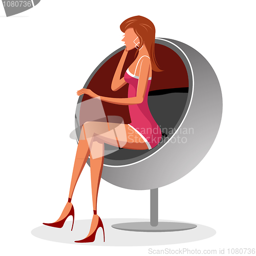 Image of woman sitting on sofa and calling on phone