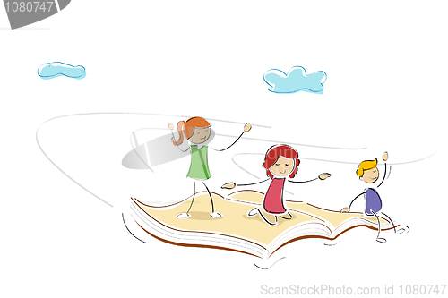 Image of kids flying on book