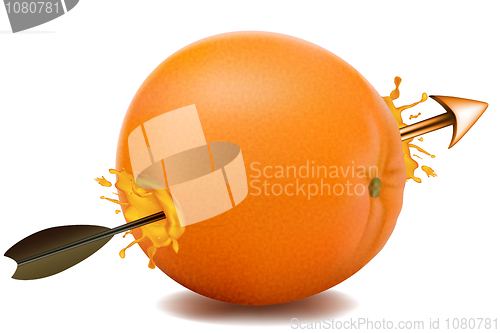 Image of arrow going through an orange