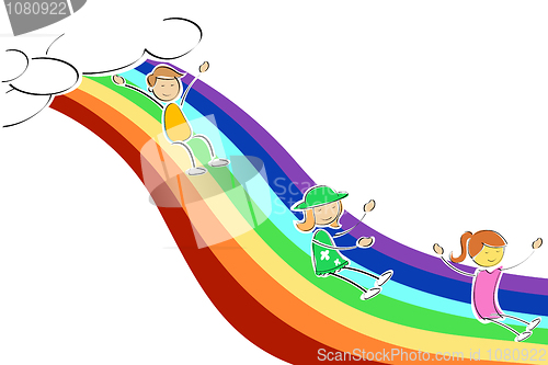 Image of kids sliding on rainbow