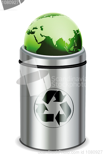 Image of recycle bin with globe