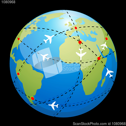 Image of globe showing air route