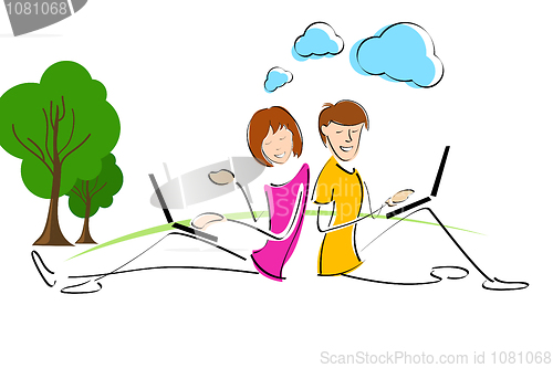 Image of working couples, back to back