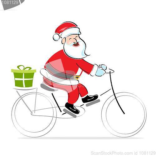 Image of santa on cycle wishing merry christmas