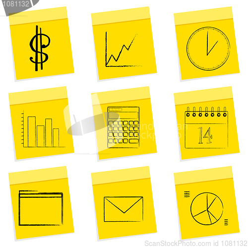 Image of business icons, sticky notes