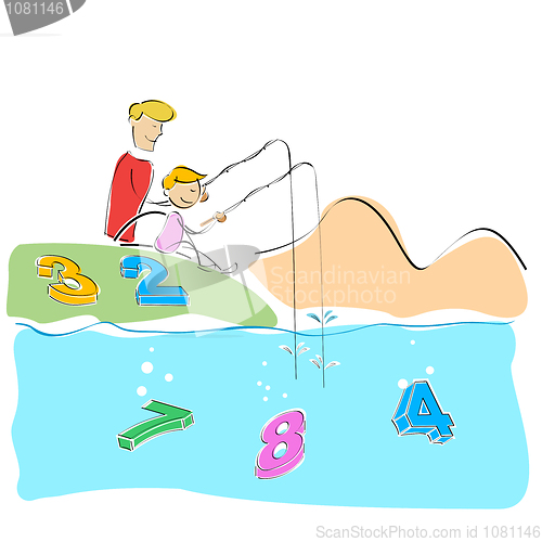 Image of father and son fishing numbers