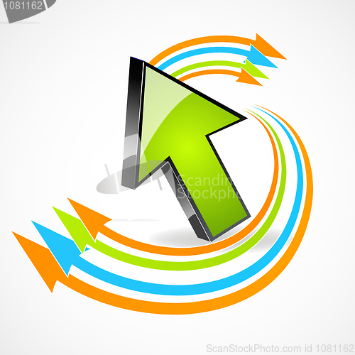 Image of arrow with colorful curves