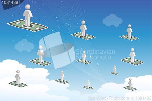 Image of businessman flying with currency