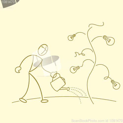 Image of sketchy businessman gardening in bulb tree