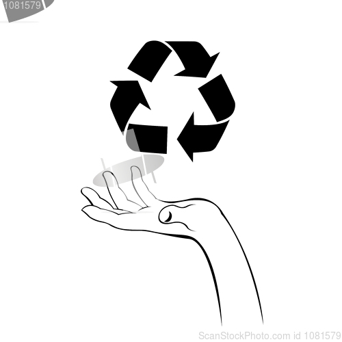 Image of caring hand with recycle icon