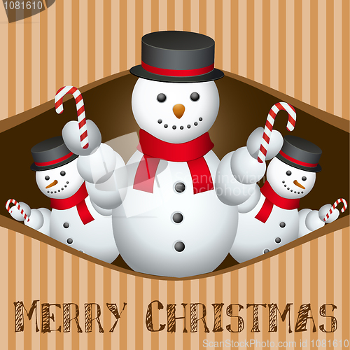 Image of merry christmas card with snow man