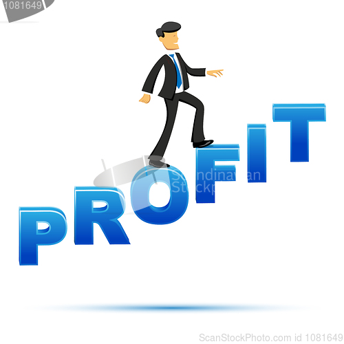 Image of businessman climbing on profit text