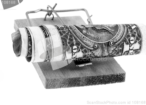 Image of Mouse trap with dollars. B&W