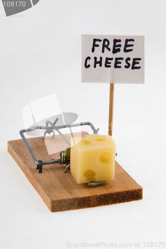 Image of Mouse trap with cheese and "Free Cheese" sign.