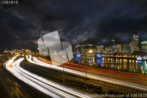 Image of Freeway Light Trails in Downtown Portland Oregon 2