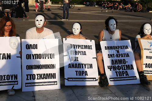 Image of White-Masked Protesting in Athens