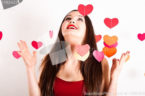 Image of woman in red on Valentine's day