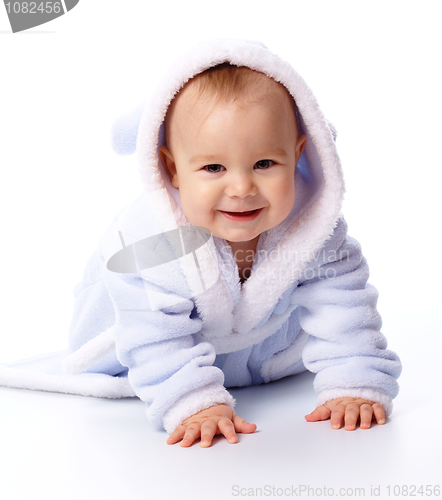 Image of Cute child in bathrobe