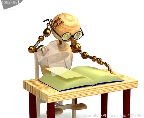 Image of 3d wood man reading book