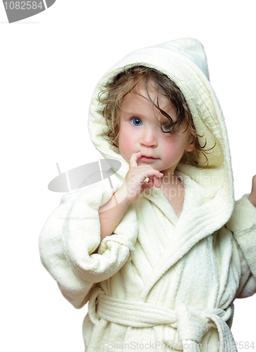 Image of cute girl in bathrobe portrait