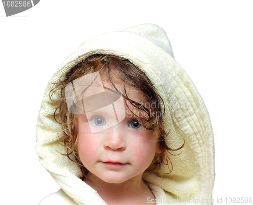 Image of cute girl in bathrobe portrait