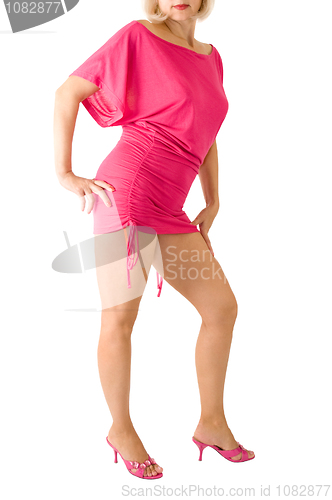 Image of The beautiful woman in a pink dress