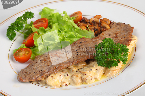 Image of Veal escalope and mushrooms in cream sauce
