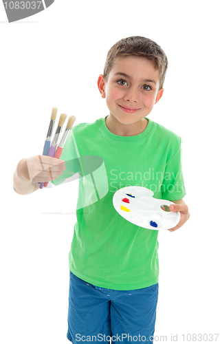 Image of Boy with paintbrushes and artist palette