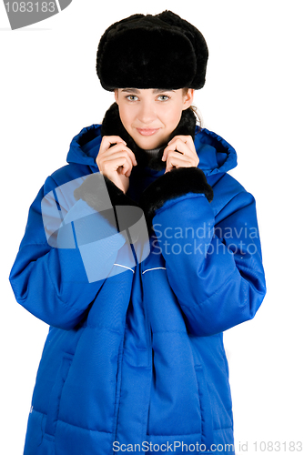 Image of blue quilted coat