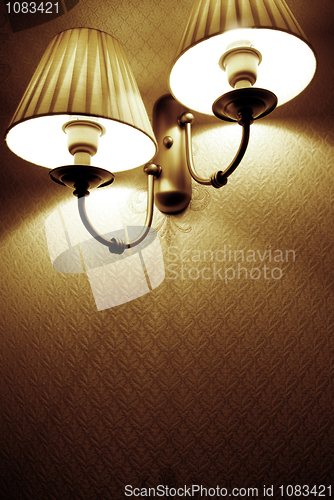 Image of Photo of wall lamp with dim light   