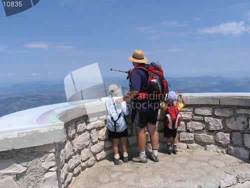 Image of Father and sons on top of Mont Ventoux, France.