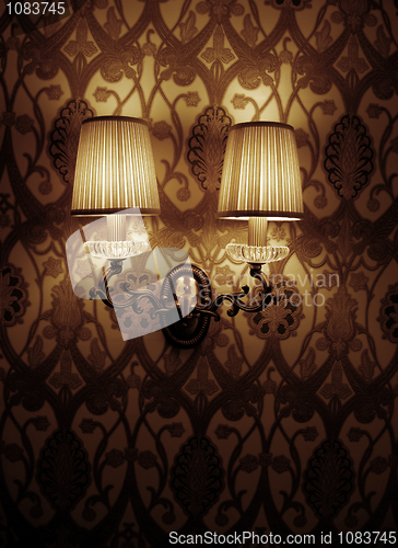 Image of Photo of wall lamp with dim light    