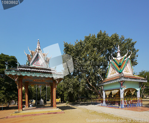 Image of Pavilions at Buddhist temple in Cambodia