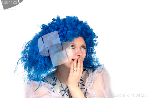 Image of woman wearing Blue wig