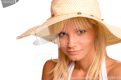 Image of Woman wearing straw