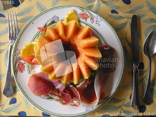 Image of French lunch plate with melon.