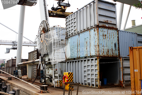 Image of cargo cranes at harbor 