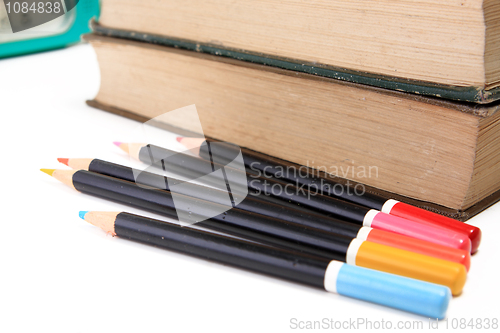 Image of Back to school concept with books and pencils 