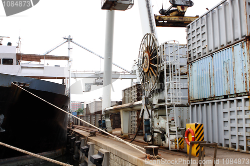 Image of cargo cranes at harbor 