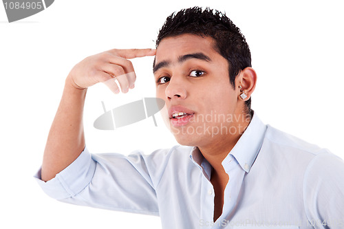 Image of Handsome, latin man, remembering something, having an idea