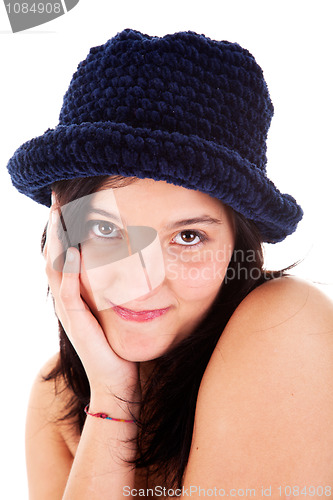 Image of Beautiful young woman smiling with hat