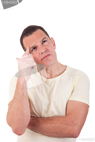 Image of Portrait of a handsome man thinking, looking up